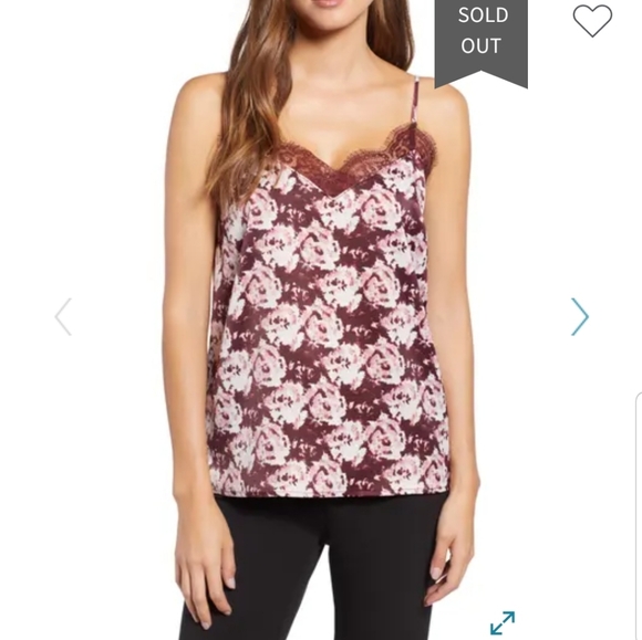 HALOGEN burgandy red pink floral lace trim adjustable straps v neck camisole top - Picture 1 of 10
